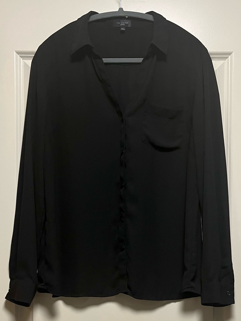 The Limited Ashton Collared Long Sleeve Button Down Transitional Blouse Black XL